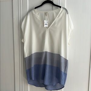 J. Crew Cream and Blue Short Sleeve Boxy Tunic